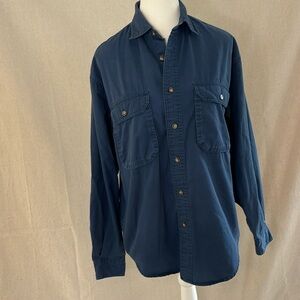 Mens vintage blue REI patch elbow cotton button down shirt